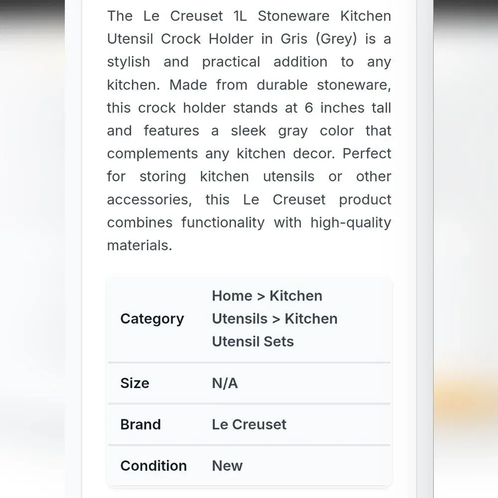Le Creuset 1L Stoneware Utensil Crock- Shallot
